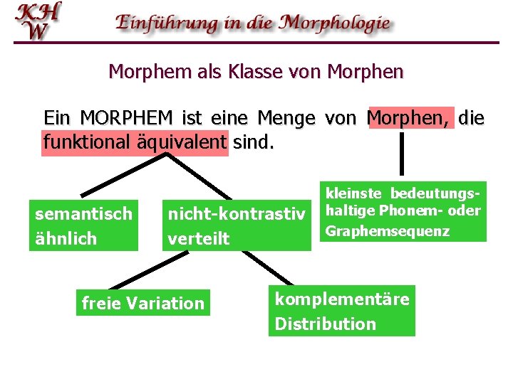 Morphem als Klasse von Morphen Ein MORPHEM ist eine Menge von Morphen, die funktional