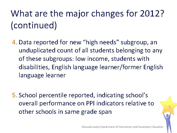 What are the major changes for 2012? (continued) 4. Data reported for new “high