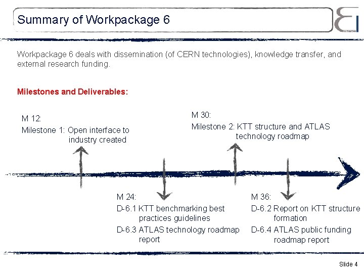 Summary of Workpackage 6 deals with dissemination (of CERN technologies), knowledge transfer, and external