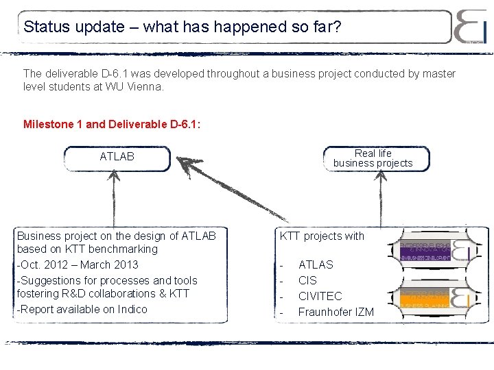 Status update – what has happened so far? The deliverable D-6. 1 was developed