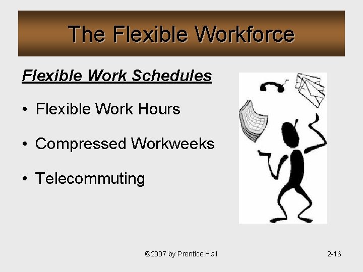 The Flexible Workforce Flexible Work Schedules • Flexible Work Hours • Compressed Workweeks •