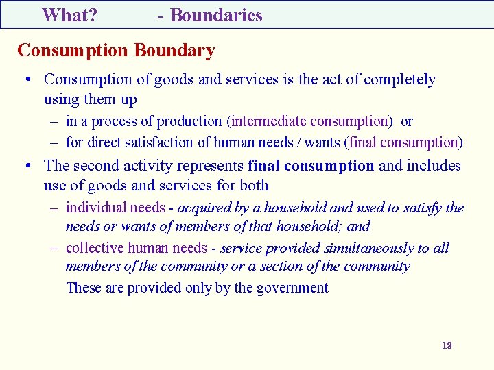 What? - Boundaries Consumption Boundary • Consumption of goods and services is the act