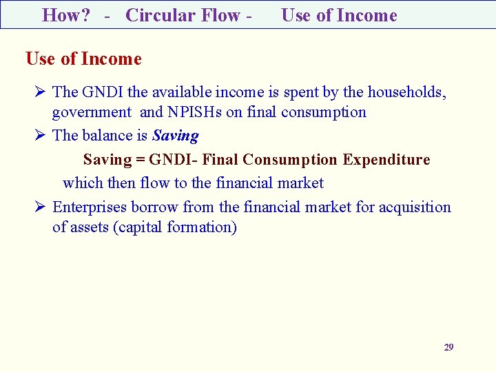 How? - Circular Flow - Use of Income Ø The GNDI the available income