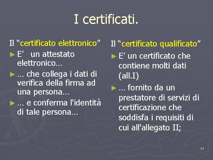 I certificati. Il “certificato elettronico” ► E’ un attestato elettronico… ► … che collega
