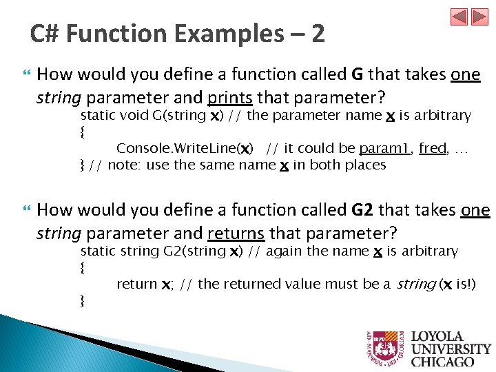 C# Function Examples – 2 How would you define a function called G that