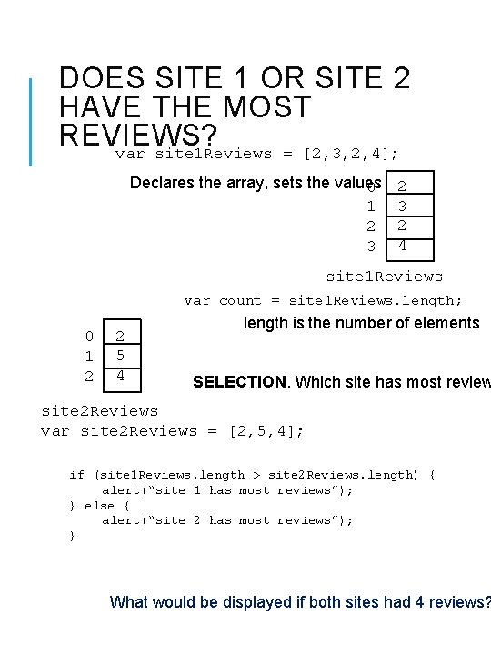 DOES SITE 1 OR SITE 2 HAVE THE MOST REVIEWS? var site 1 Reviews