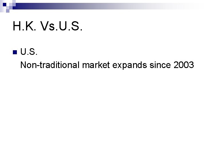 H. K. Vs. U. S. n U. S. Non-traditional market expands since 2003 