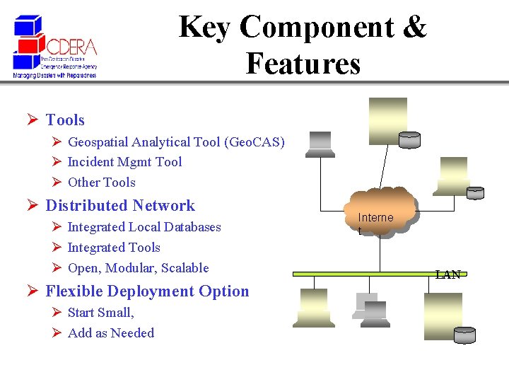 Key Component & Features Ø Tools Ø Geospatial Analytical Tool (Geo. CAS) Ø Incident