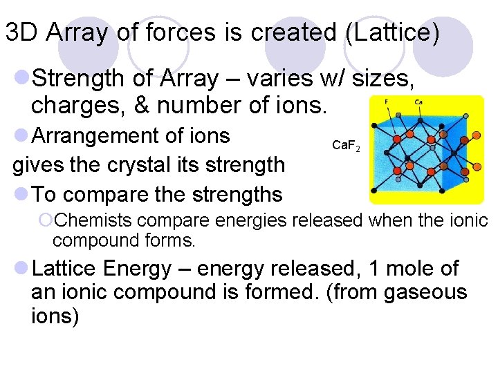 3 D Array of forces is created (Lattice) l. Strength of Array – varies