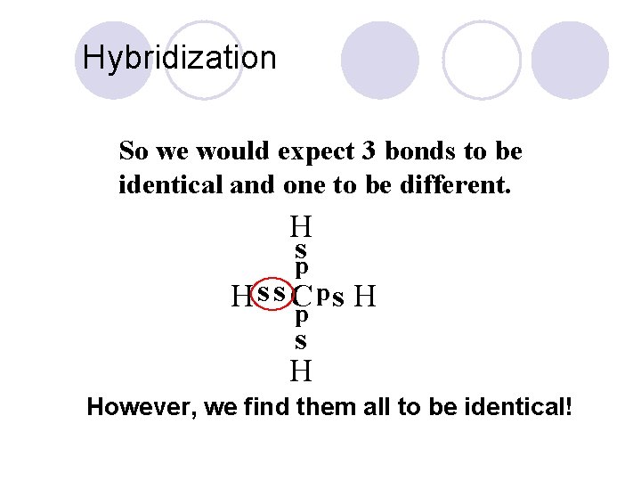 Hybridization So we would expect 3 bonds to be identical and one to be