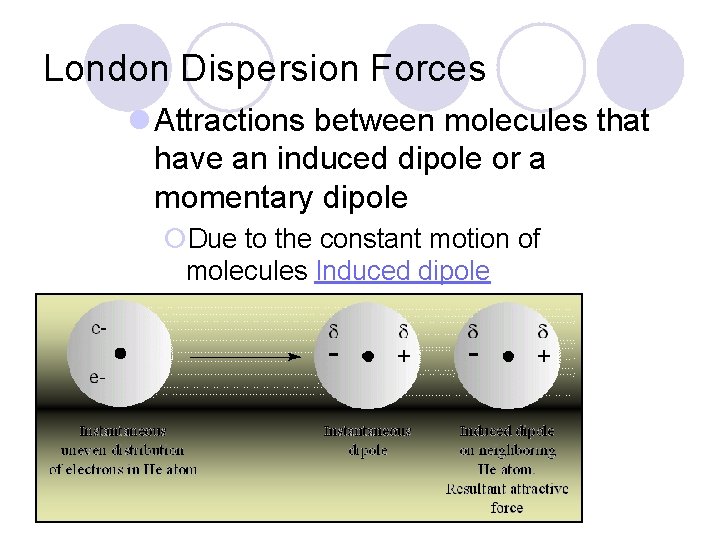 London Dispersion Forces l Attractions between molecules that have an induced dipole or a