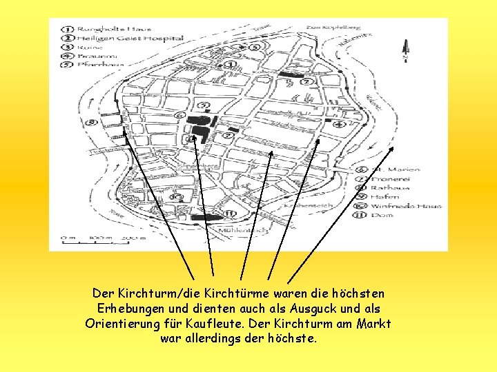 Der Kirchturm/die Kirchtürme waren die höchsten Erhebungen und dienten auch als Ausguck und als