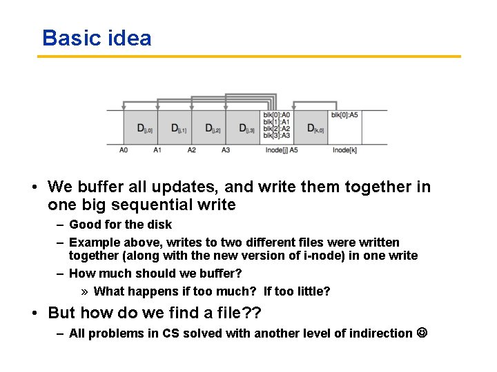 Basic idea • We buffer all updates, and write them together in one big