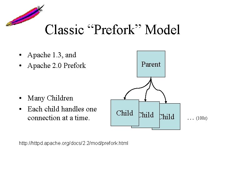 Classic “Prefork” Model • Apache 1. 3, and • Apache 2. 0 Prefork •