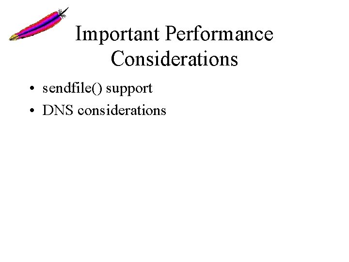 Important Performance Considerations • sendfile() support • DNS considerations 