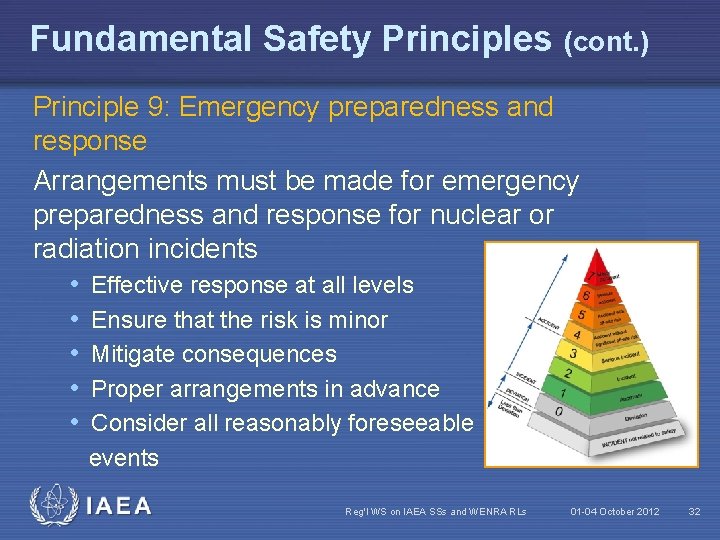 Fundamental Safety Principles (cont. ) Principle 9: Emergency preparedness and response Arrangements must be