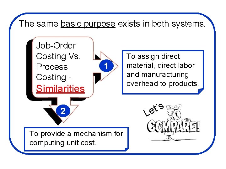 The same basic purpose exists in both systems. Job-Order Costing Vs. Process Costing -