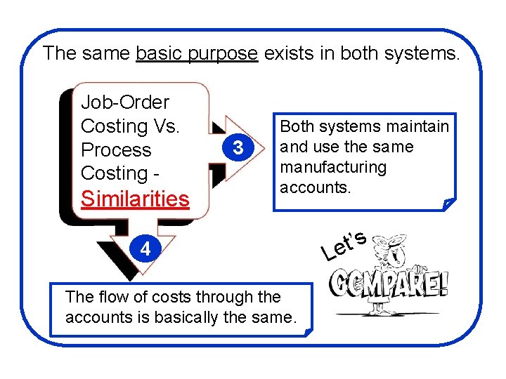 The same basic purpose exists in both systems. Job-Order Costing Vs. Process Costing -