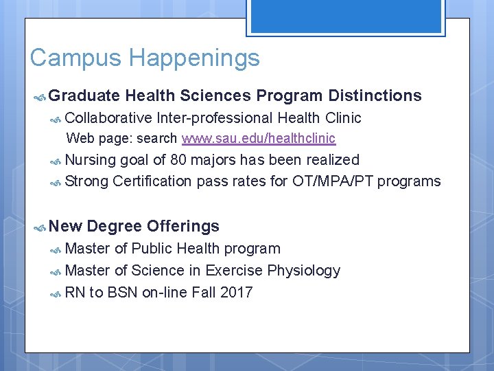 Campus Happenings Graduate Health Sciences Program Distinctions Collaborative Inter-professional Health Clinic Web page: search