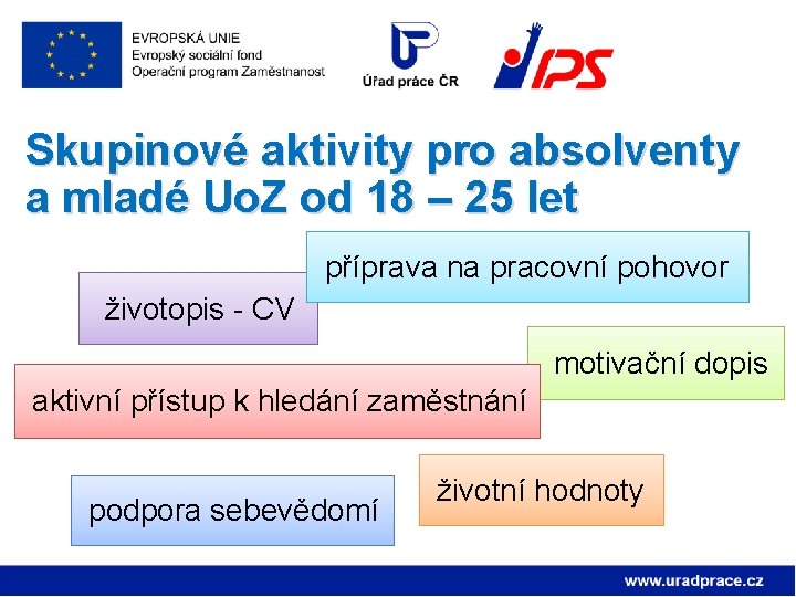 Skupinové aktivity pro absolventy a mladé Uo. Z od 18 – 25 let příprava