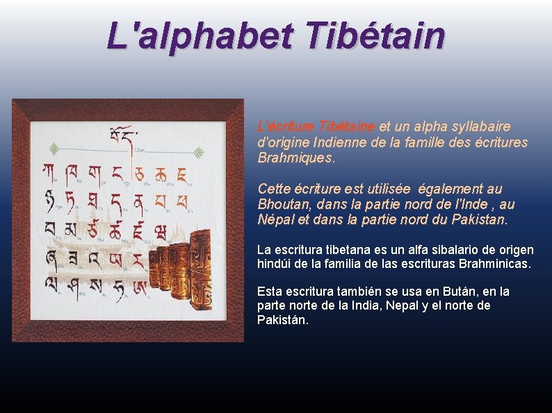 L'alphabet Tibétain L'écriture Tibétaine et un alpha syllabaire d'origine Indienne de la famille des