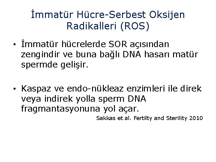 İmmatür Hücre-Serbest Oksijen Radikalleri (ROS) • İmmatür hücrelerde SOR açısından zengindir ve buna bağlı