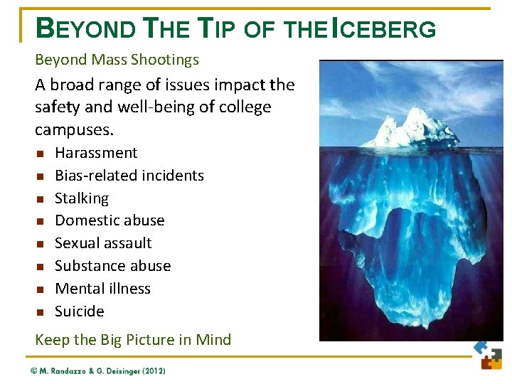 BEYOND THE TIP OF THE ICEBERG Beyond Mass Shootings A broad range of issues