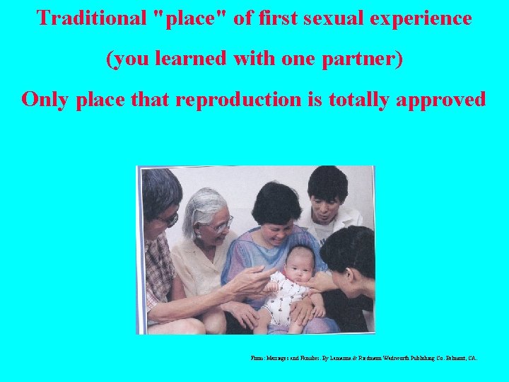 Traditional "place" of first sexual experience (you learned with one partner) Only place that