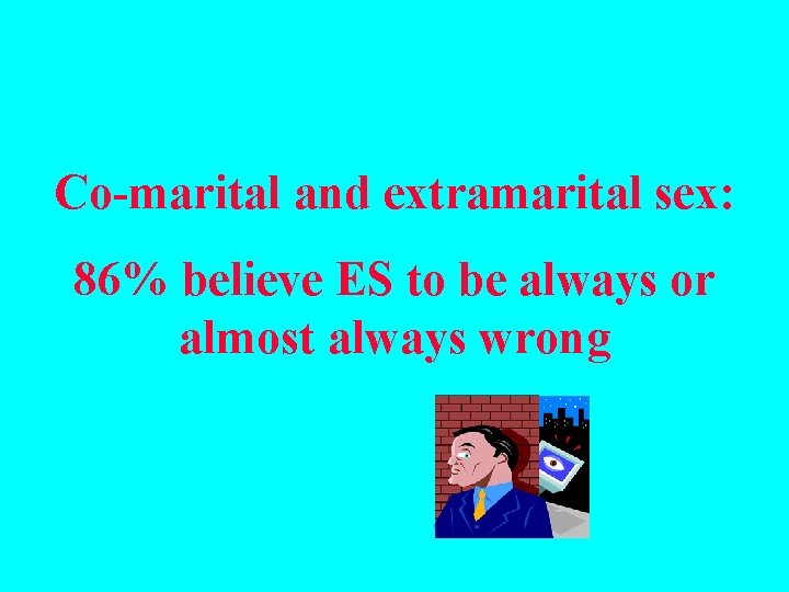 Co-marital and extramarital sex: 86% believe ES to be always or almost always wrong
