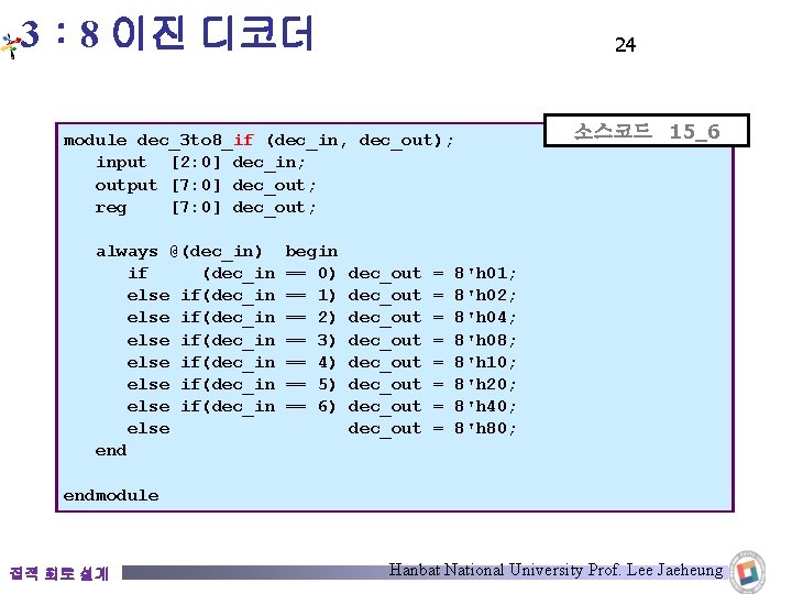 3： 8 이진 디코더 24 module dec_3 to 8_if (dec_in, dec_out); input [2: 0]