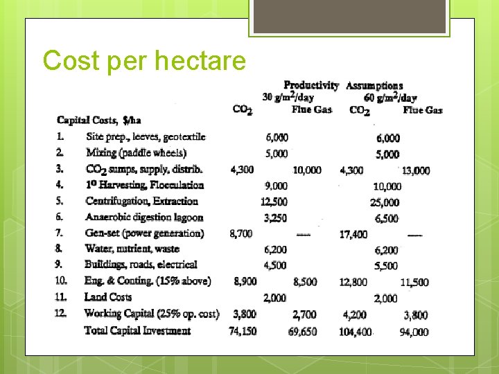 Cost per hectare 