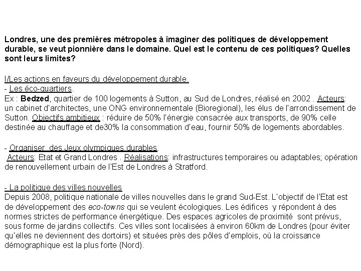 Corrigé de l’étude de documents sur Londres, une des premières métropoles à imaginer des