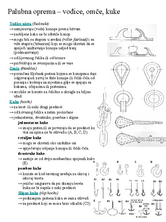 Palubna oprema – vođice, omče, kuke Vođice užeta (fairleads) →usmjeravaju (vode) konope prema bitvam