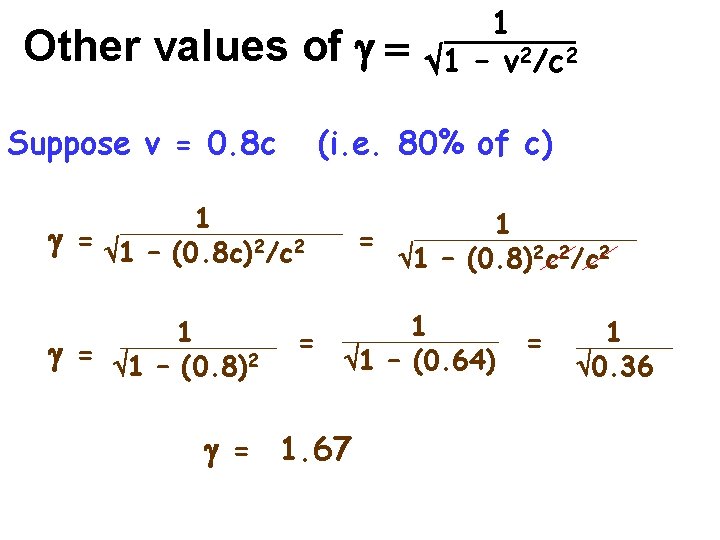 Other values of g = Suppose v = 0. 8 c (i. e. 80%