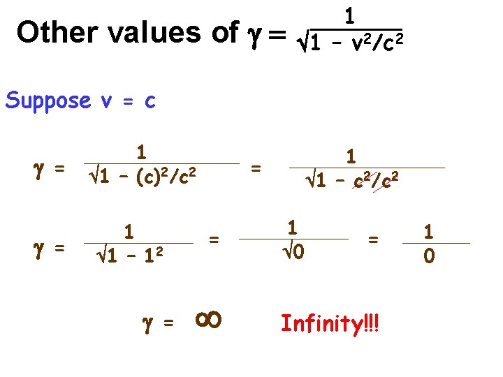 Other values of g = 1 1 – v 2/c 2 Suppose v =