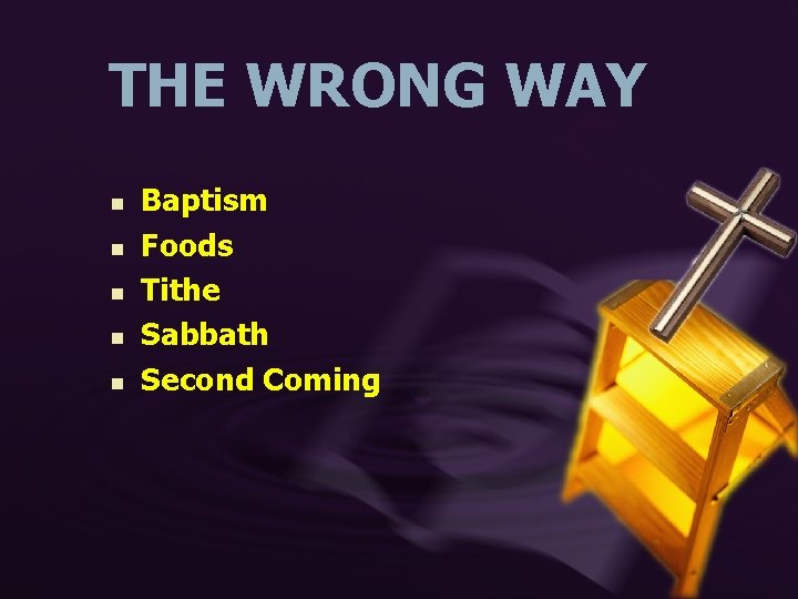 THE WRONG WAY n n n Baptism Foods Tithe Sabbath Second Coming 