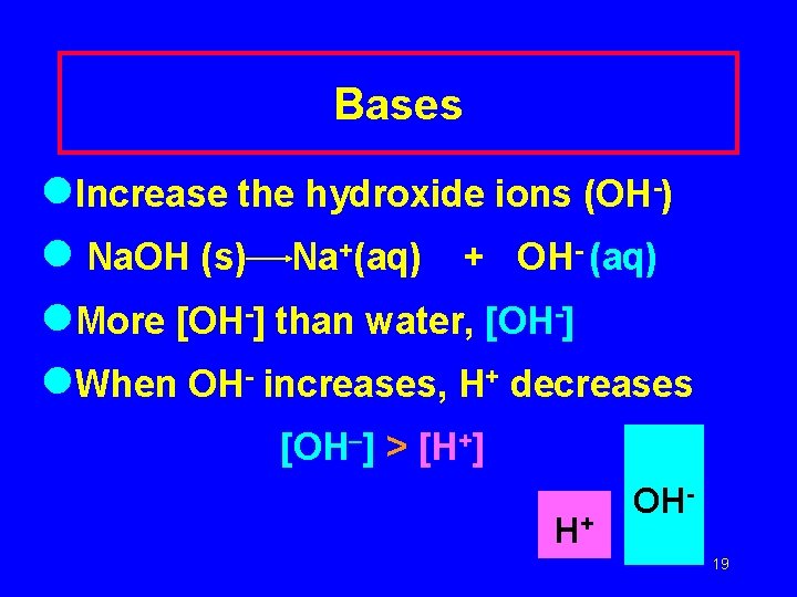 Bases l. Increase the hydroxide ions (OH-) l Na. OH (s) Na+(aq) + OH-