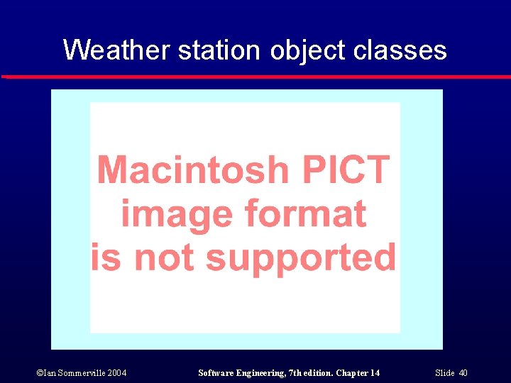 Weather station object classes ©Ian Sommerville 2004 Software Engineering, 7 th edition. Chapter 14