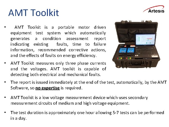 AMT Toolkit • AMT Toolkit is a portable motor driven equipment test system which