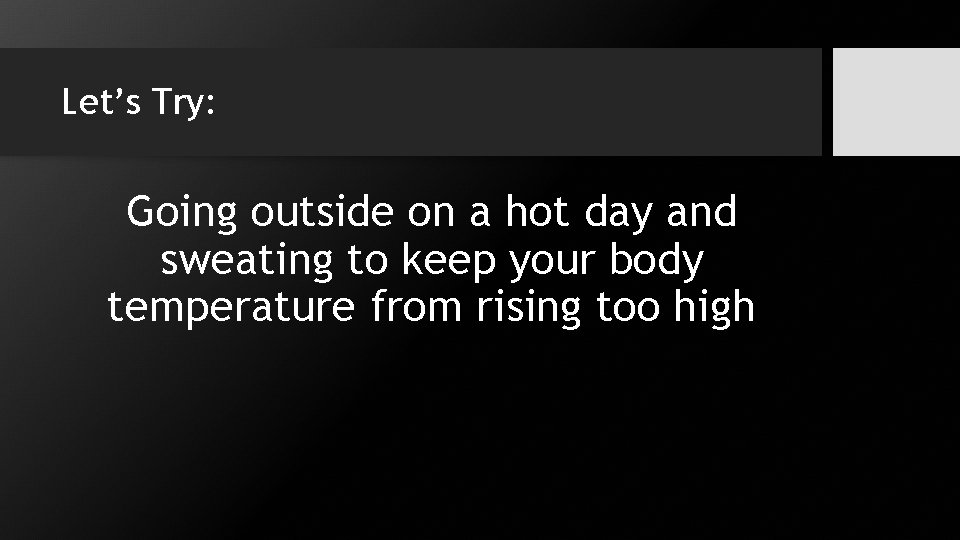 Let’s Try: Going outside on a hot day and sweating to keep your body