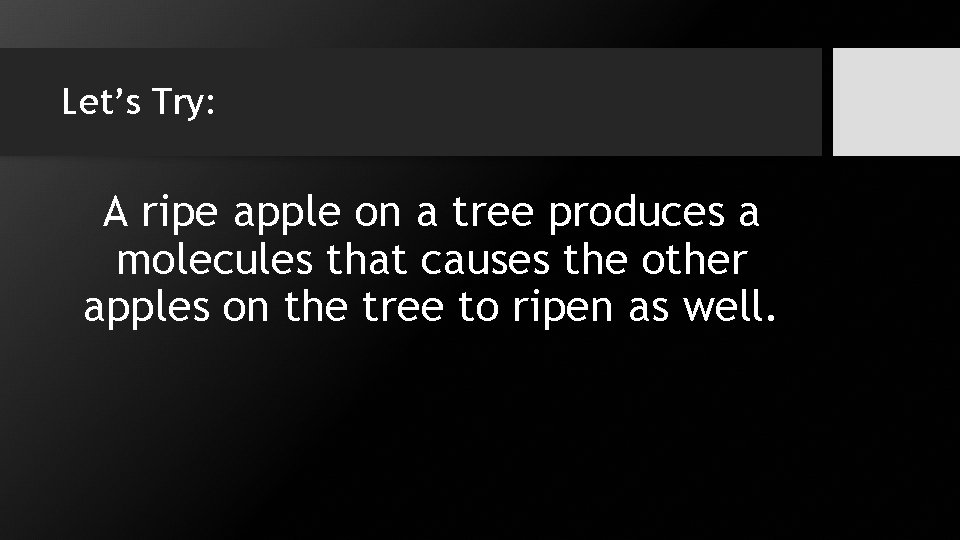 Let’s Try: A ripe apple on a tree produces a molecules that causes the