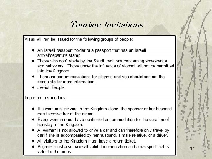 Tourism limitations 37 