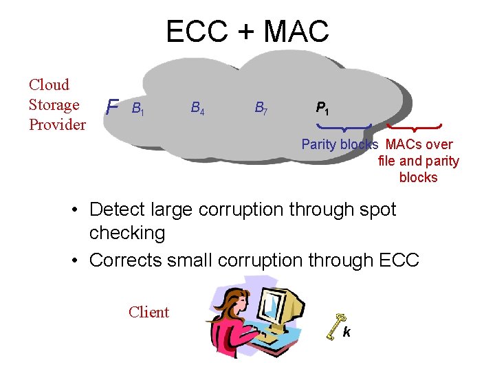 ECC + MAC Cloud Storage Provider F B 1 B 4 B 7 P