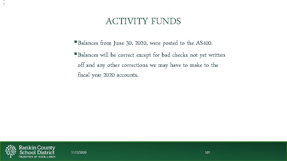 0 7 ACTIVITY FUNDS §Balances from June 30, 2020, were posted to the AS