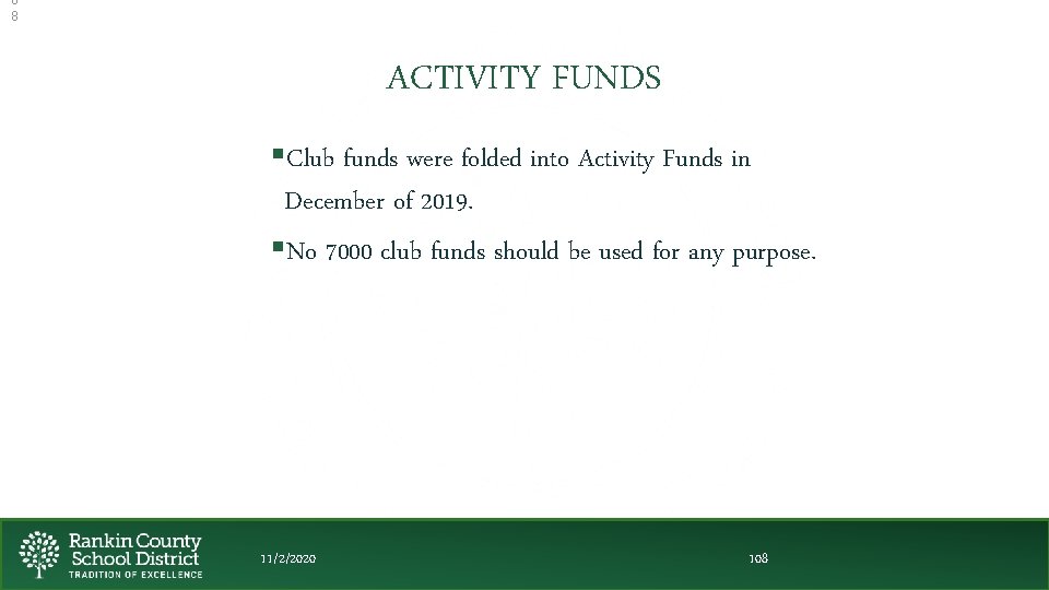 0 8 ACTIVITY FUNDS §Club funds were folded into Activity Funds in December of