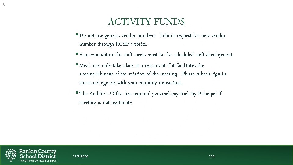 1 0 ACTIVITY FUNDS § Do not use generic vendor numbers. Submit request for