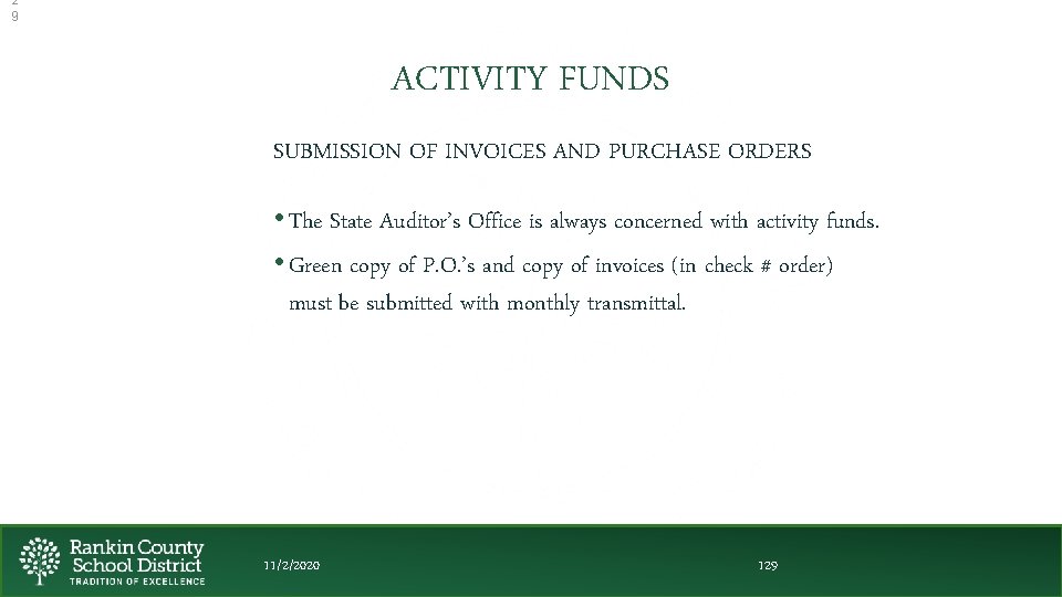 2 9 ACTIVITY FUNDS SUBMISSION OF INVOICES AND PURCHASE ORDERS • The State Auditor’s