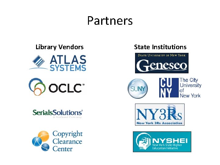 Partners Library Vendors State Institutions 