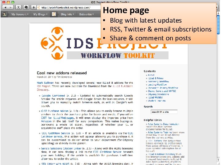 Home page • Blog with latest updates • RSS, Twitter & email subscriptions •