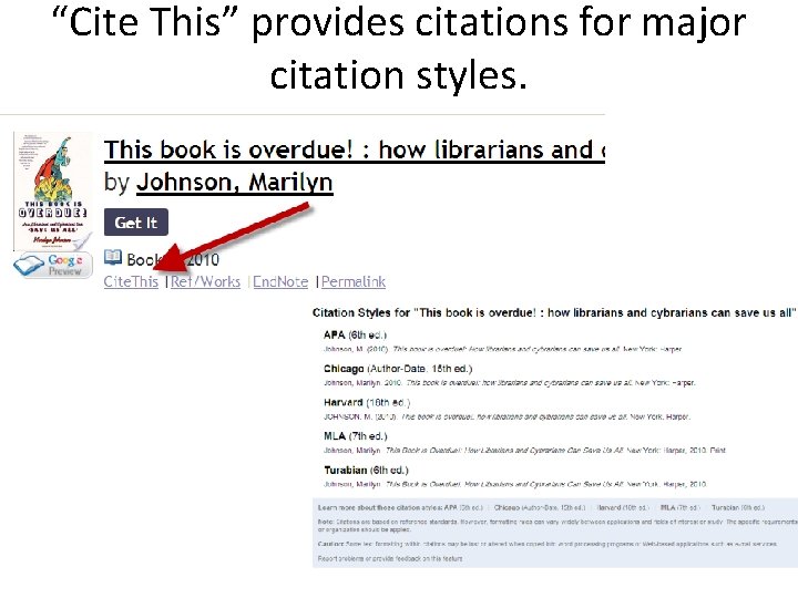 “Cite This” provides citations for major citation styles. 